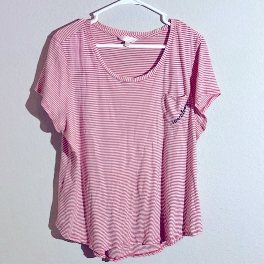 Lauren Conrad Womens Short Sleeve Striped Crew Neck Blouse, Size 2XL, Red/White